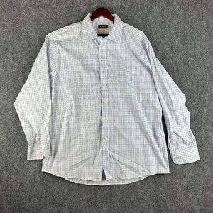 Chaps Shirt Mens 18.5 Button Up Blue White Comfort Stretch Wrinkle Free Regular